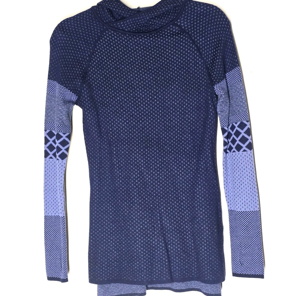 Krimson‎ Klover Merino Wool Blend Hoodie Women's XS Blue Geometric Knit